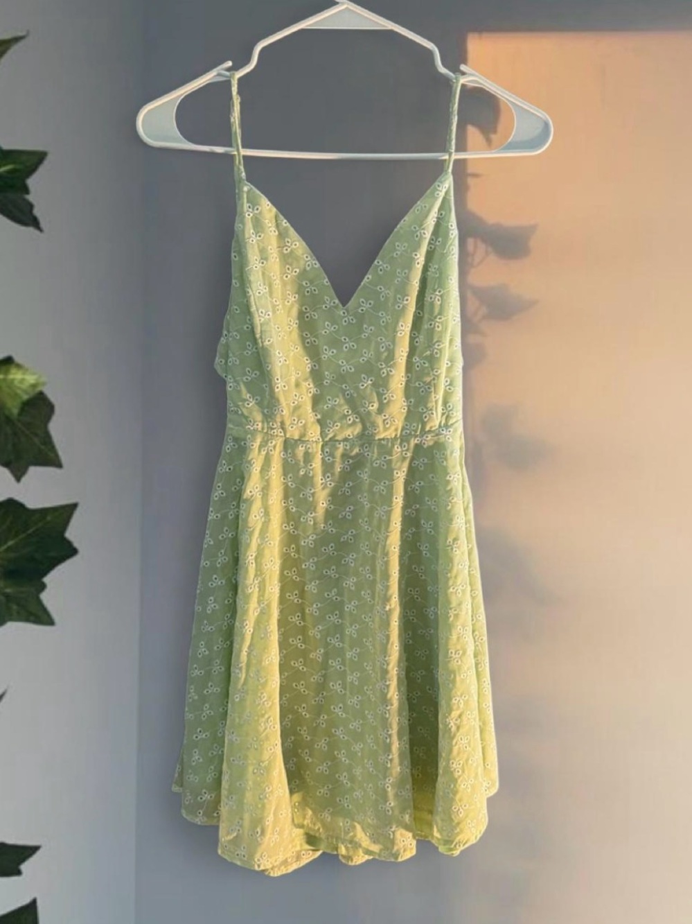 Light Green Floral Tie-Strap Summer Dress